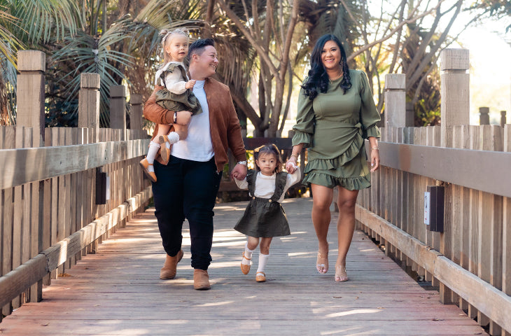 Vicky, Charrise, (co-founders of Dapper Boi) go for a stroll with their family. dapperboi.com