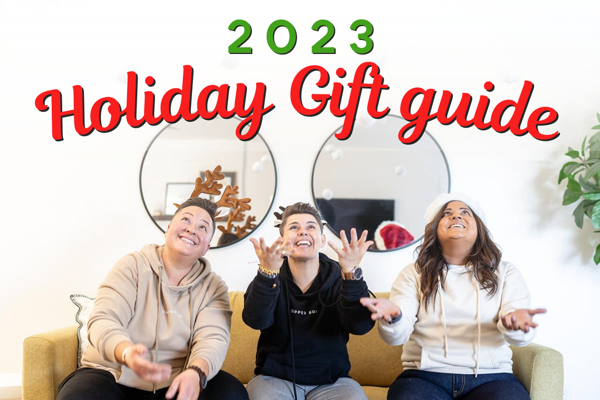 Dapper Boi Models in festive holiday gear and DB hoodies with text "2023 Holiday Gift Guide"