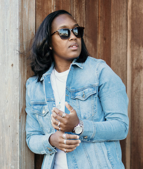 Dapper Boi Model in Light Blue Fade Denim Jacket. Dapperboi.com