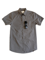 Dark Grey Short Sleeve Button-Up with Ribbed Cuff