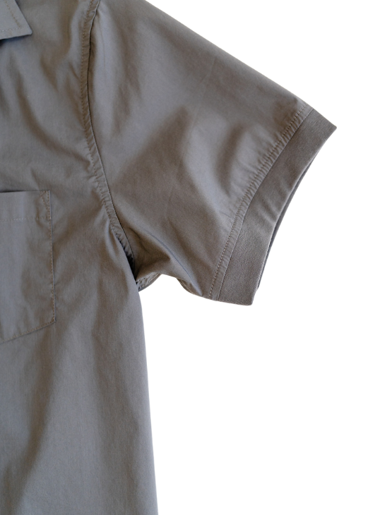 Dark Grey Short Sleeve Button-Up with Ribbed Cuff