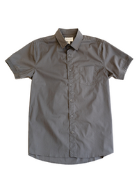 Dark Grey Short Sleeve Button-Up with Ribbed Cuff