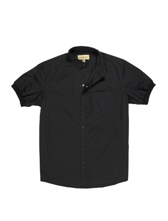 Pre-Order: Black Short Sleeve Button-Up with Ribbed Cuff