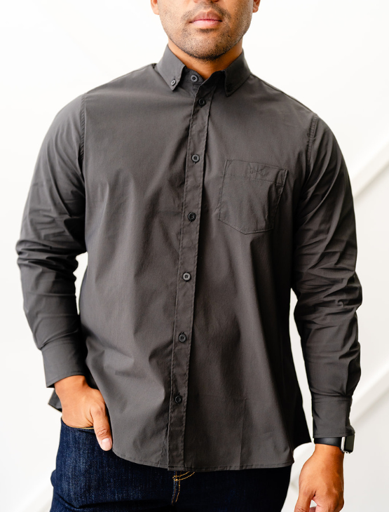 Slate Black Essential Long Sleeve Button-Up