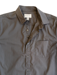 Dark Grey Short Sleeve Button-Up with Ribbed Cuff