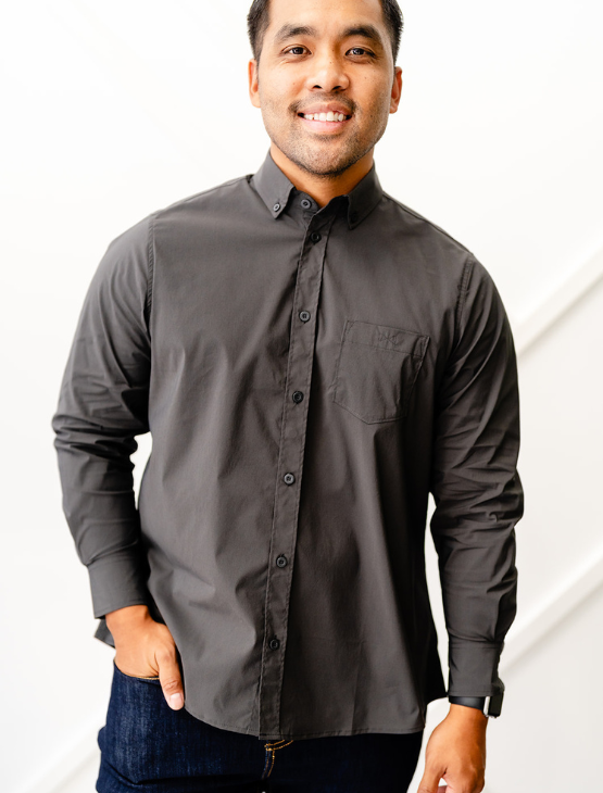 Slate Black Essential Long Sleeve Button-Up