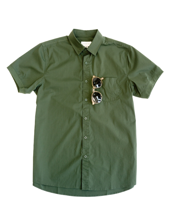 Short Sleeve Button-Up with Ribbed Cuff