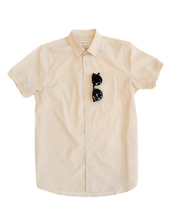 Ivory Short Sleeve Button-Up with Ribbed Cuff | Dapper Boi