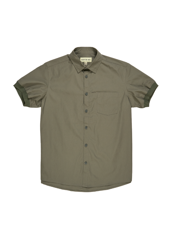 Pre-Order: Olive Short Sleeve Button-Up with Ribbed Cuff