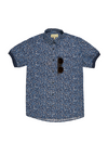 Blue Floral Short Sleeve Button-Up with Ribbed Cuff
