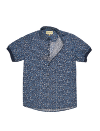 Pre-Order: Blue Floral Short Sleeve Button-Up with Ribbed Cuff
