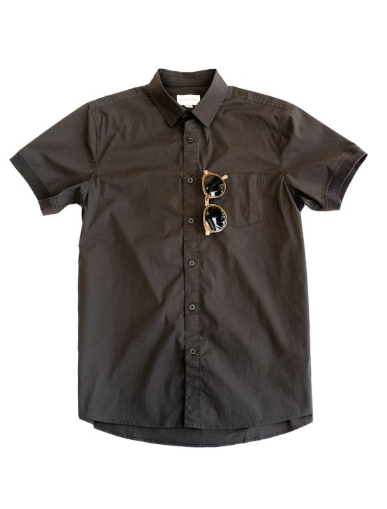 Short Sleeve Button-Up with Ribbed Cuff