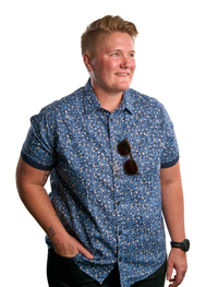 Pre-Order: Blue Floral Short Sleeve Button-Up with Ribbed Cuff