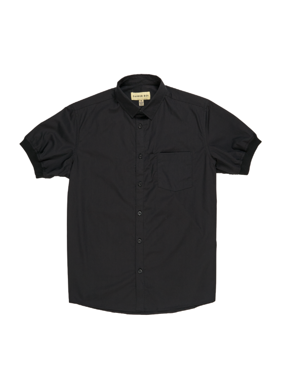 Pre-Order: Black Short Sleeve Button-Up with Ribbed Cuff