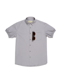 Pre-Order: Light Grey Short Sleeve Button-Up with Ribbed Cuff