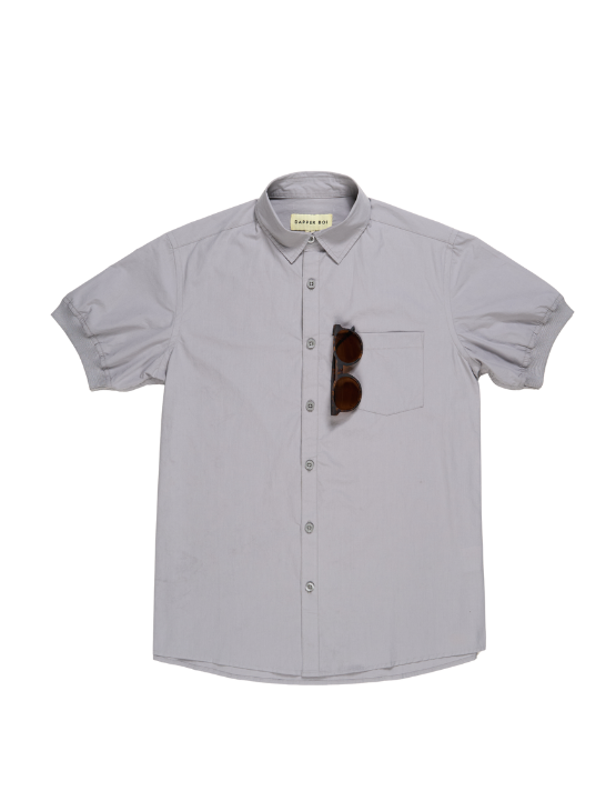Pre-Order: Light Grey Short Sleeve Button-Up with Ribbed Cuff