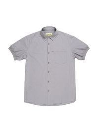 Pre-Order: Light Grey Short Sleeve Button-Up with Ribbed Cuff