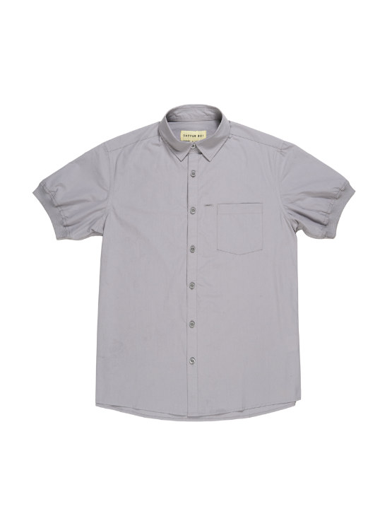 Pre-Order: Light Grey Short Sleeve Button-Up with Ribbed Cuff