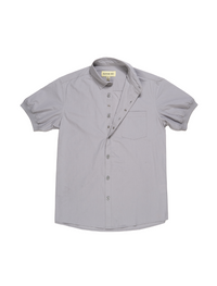 Pre-Order: Light Grey Short Sleeve Button-Up with Ribbed Cuff