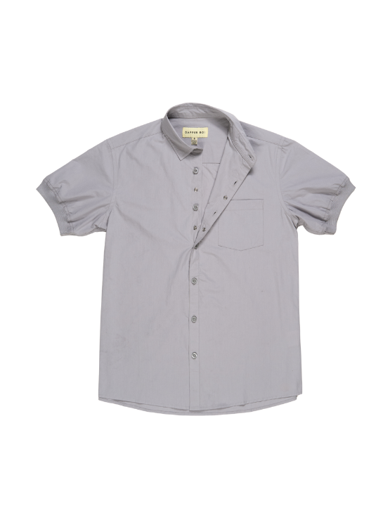 Pre-Order: Light Grey Short Sleeve Button-Up with Ribbed Cuff