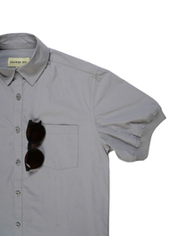 Pre-Order: Light Grey Short Sleeve Button-Up with Ribbed Cuff