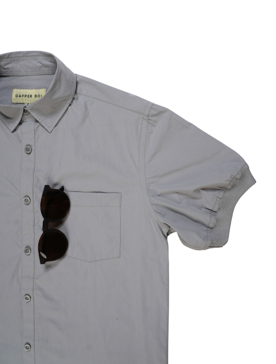 Pre-Order: Light Grey Short Sleeve Button-Up with Ribbed Cuff