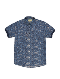 Pre-Order: Blue Floral Short Sleeve Button-Up with Ribbed Cuff