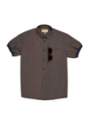 Pre-Order: Navy Geo Short Sleeve Button-Up with Ribbed Cuff