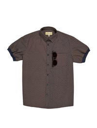 Pre-Order: Navy Geo Short Sleeve Button-Up with Ribbed Cuff