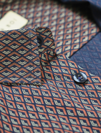 Pre-Order: Navy Geo Short Sleeve Button-Up with Ribbed Cuff