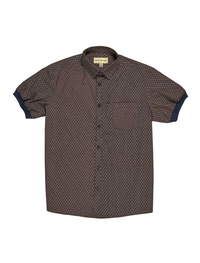 Pre-Order: Navy Geo Short Sleeve Button-Up with Ribbed Cuff