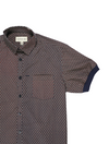 Pre-Order: Navy Geo Short Sleeve Button-Up with Ribbed Cuff