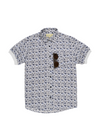 Pre-Order: White Floral Short Sleeve Button-Up with Ribbed Cuff