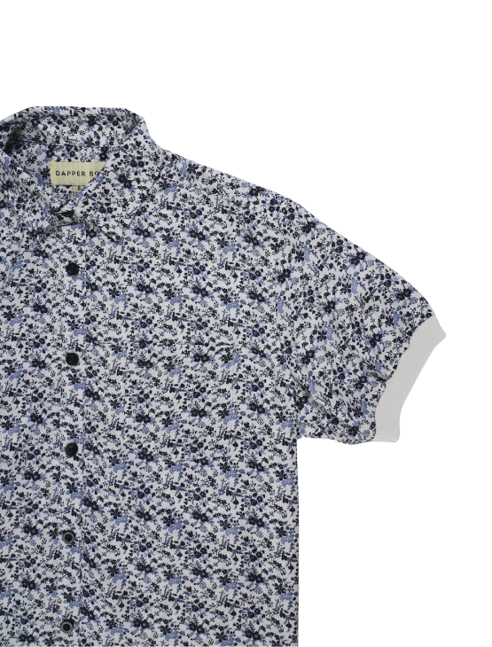 Pre-Order: White Floral Short Sleeve Button-Up with Ribbed Cuff