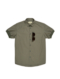 Short Sleeve Button-Up with Ribbed Cuff