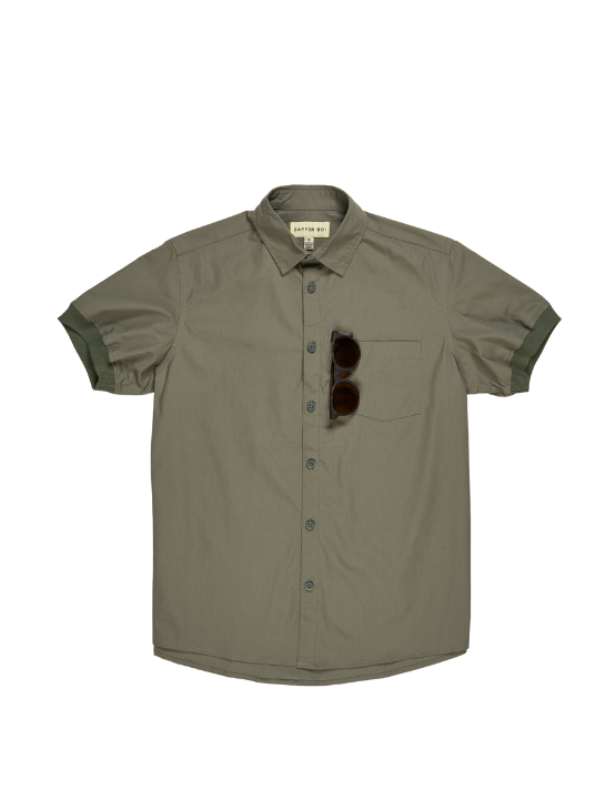 Short Sleeve Button-Up with Ribbed Cuff