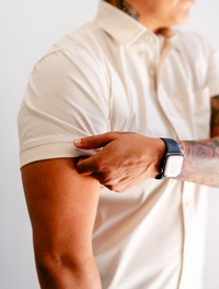 Short Sleeve Button-Up with Ribbed Cuff