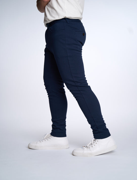 Slim Dark Blue Casual Knit Pants