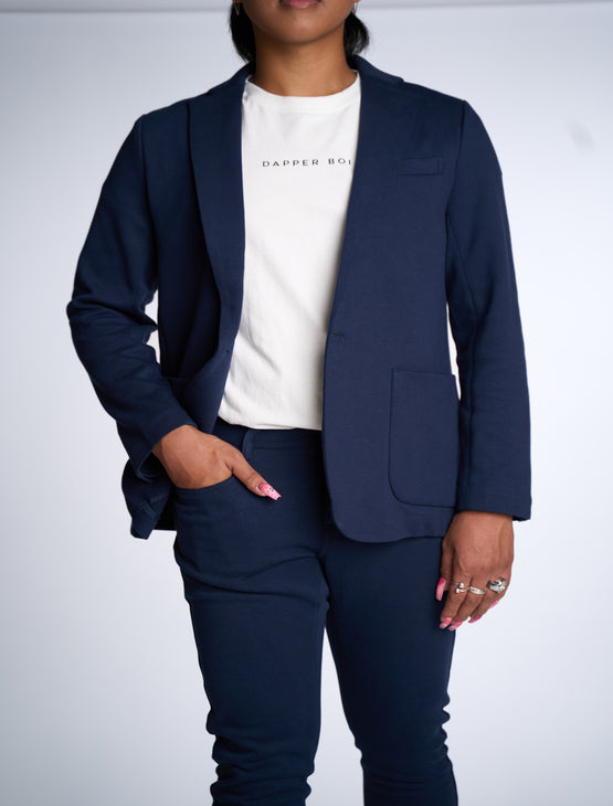 Dark Blue Casual Knit Blazer