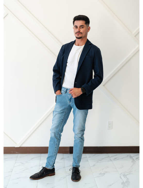 Navy knit blazer hotsell