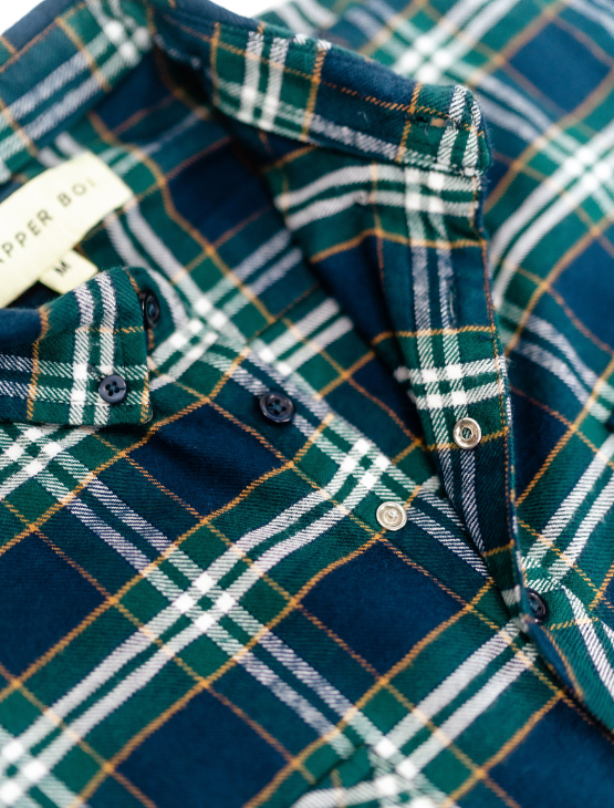 Dapper Boi Shirts Blue-Green Plaid Flannel Button-Up