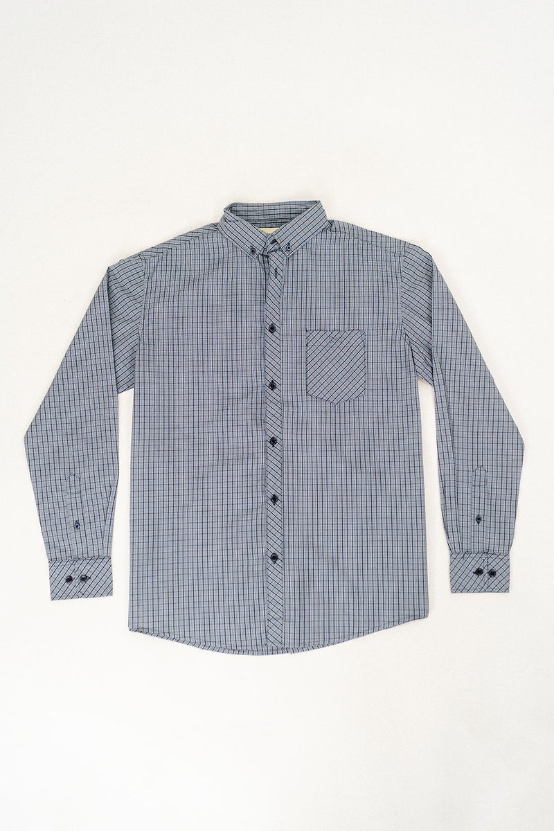 Dapper Boi Shirts Small FINAL SALE: Blue Grid Poplin Long Sleeve Button-Up (Small)