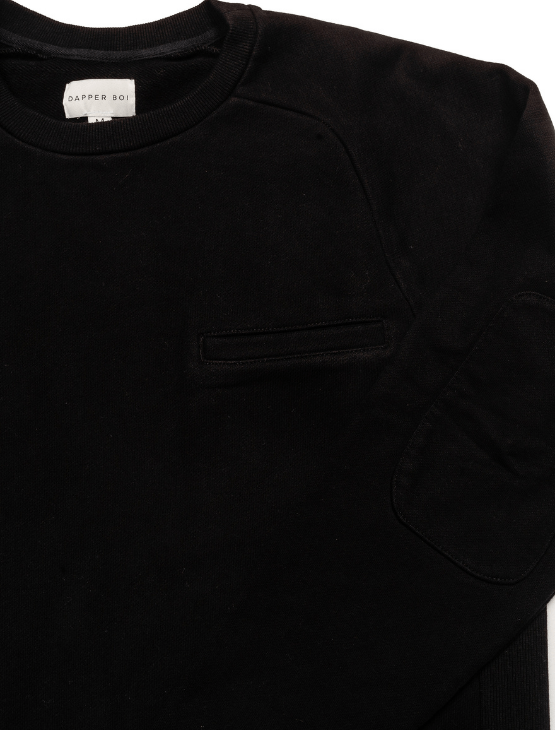 Dapper Boi Shirts Black Elbow Patch Crew Neck Sweatshirt