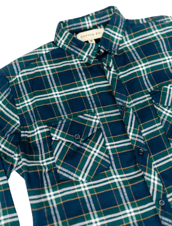 Dapper Boi Shirts Blue-Green Plaid Flannel Button-Up
