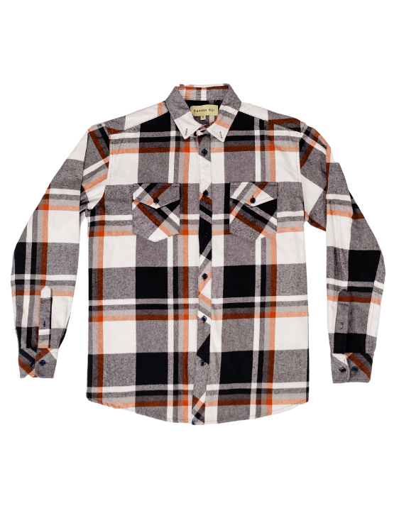 Burnt-Orange Navy Plaid Flannel Button-Up