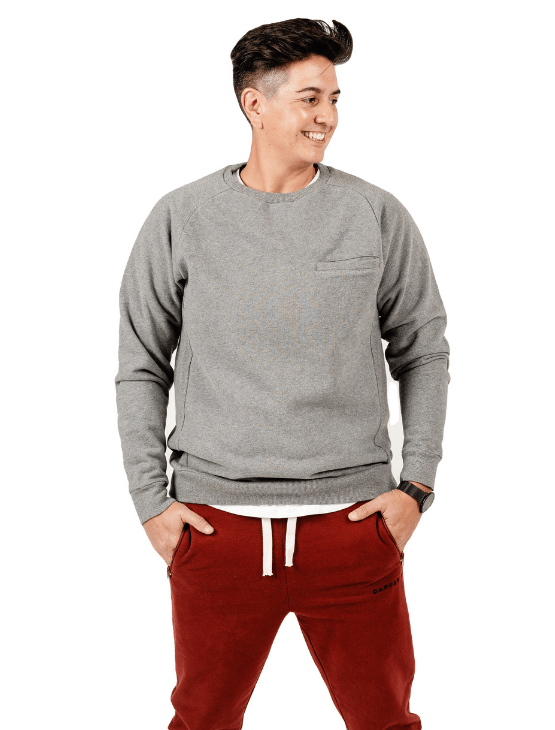 Dapper Boi Shirts Grey Melange Elbow Patch Crew Neck Sweatshirt