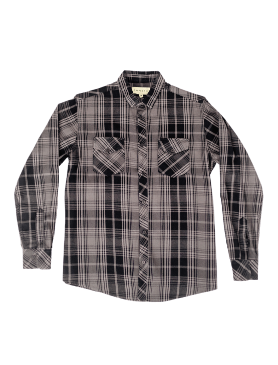 Dapper Boi Shirts Grey Plaid Flannel Button-Up