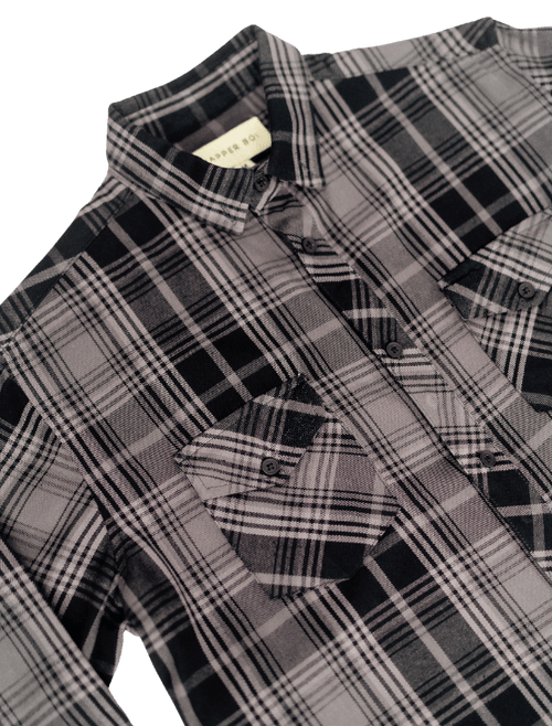 Dapper Boi Shirts Grey Plaid Flannel Button-Up