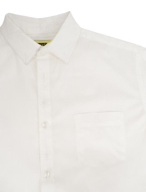 White Poplin Long Sleeve Button-Up