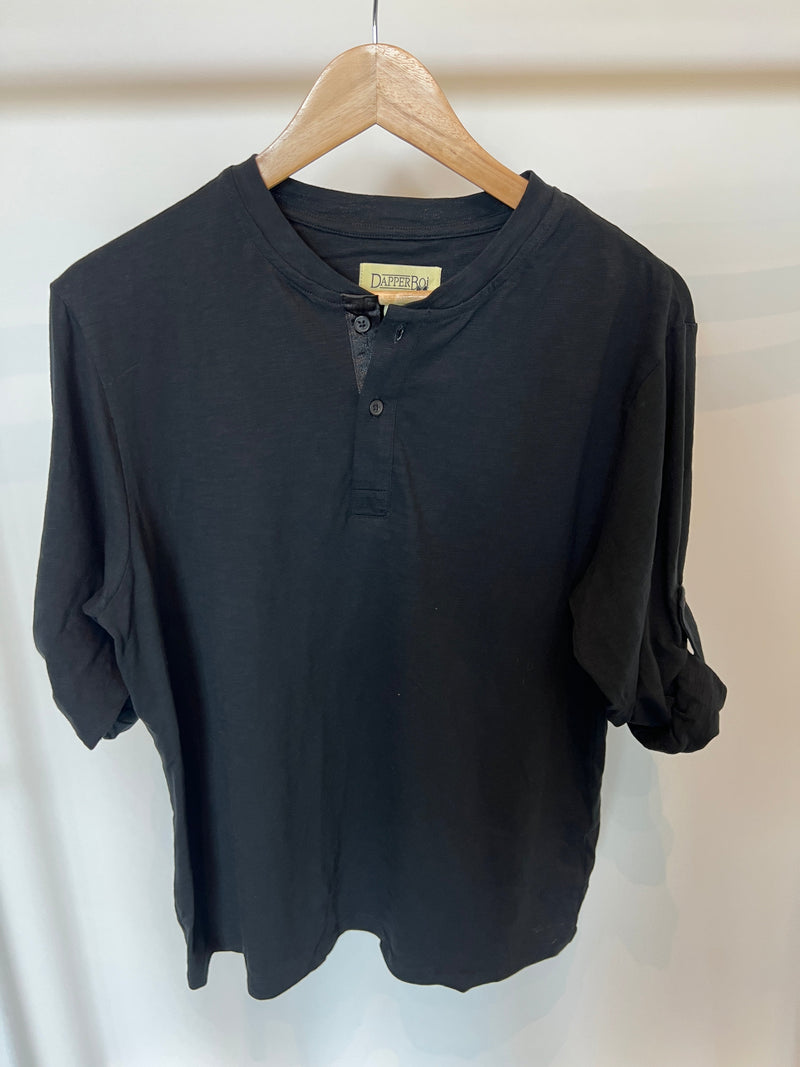 Dapper Boi Shirts Small FINAL SALE: Black Long Sleeve Henley Shirt (Small)